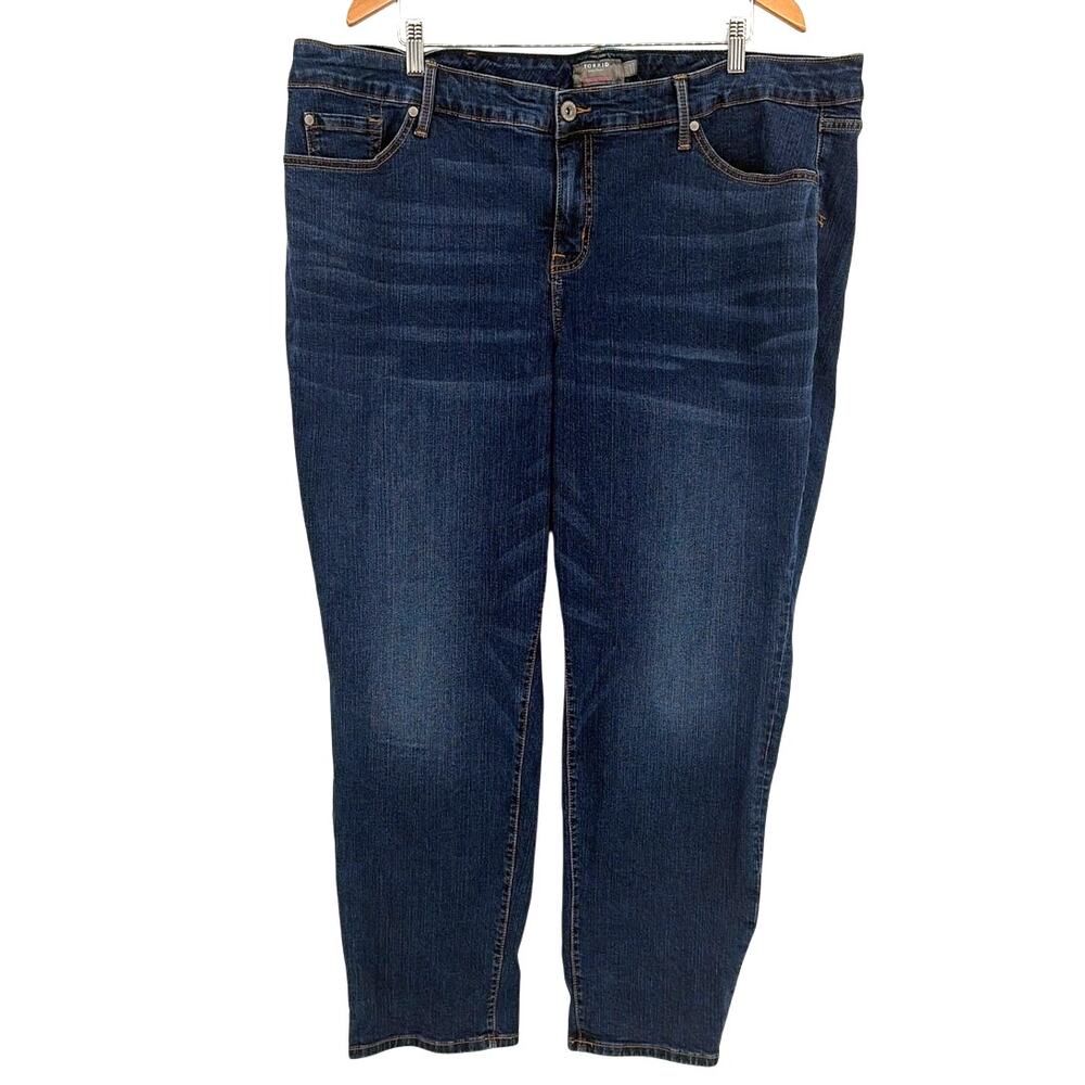 Torrid Boyfriend Straight Jeans Sz 24R Vintage Stretch Neutral Relaxed Dark Wash